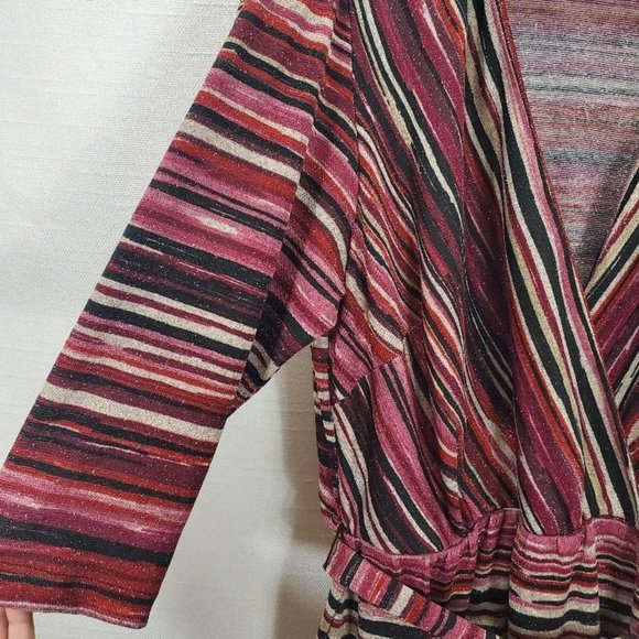 Lane Bryant Midi Dress Womens 18/20 2x Colorful Stripes Sparkle Tie Waist Party - Picture 4 of 14